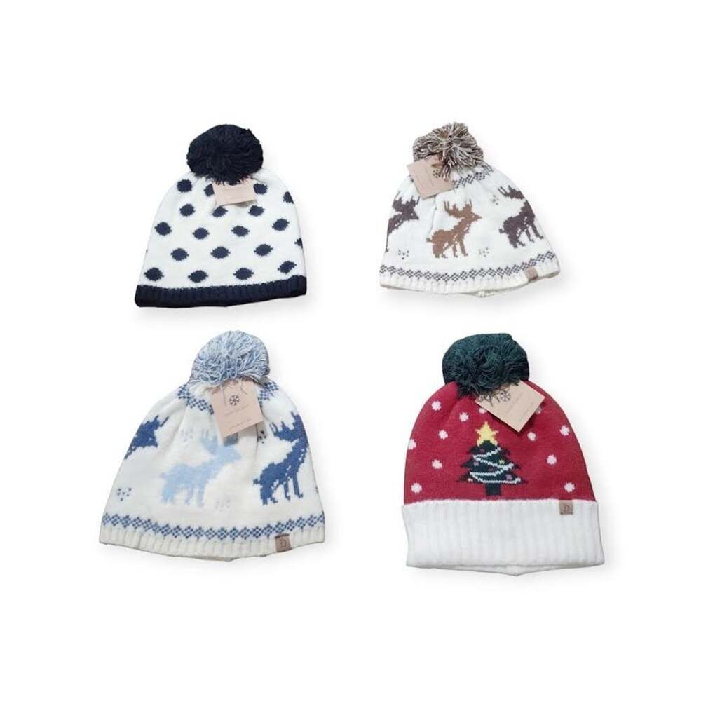 Christmas Beanie Hat – Festive Seasonal Prints – Includes Gift Tag